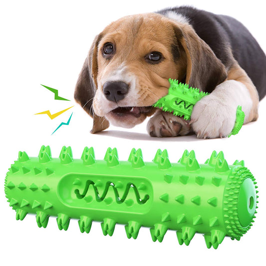 Durable rubber dog chew toy designed with a textured toothbrush shape, ideal for aggressive chewers and puppies, promoting dental health. 0
