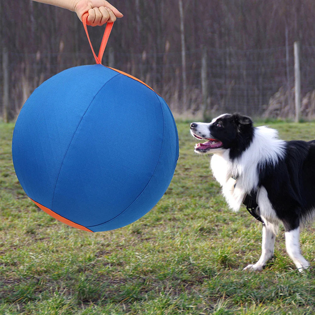 Durable Inflatable Dog Toy Ball - 45 cm Polyester Ball with Hand Pump in Blue and Orange 1