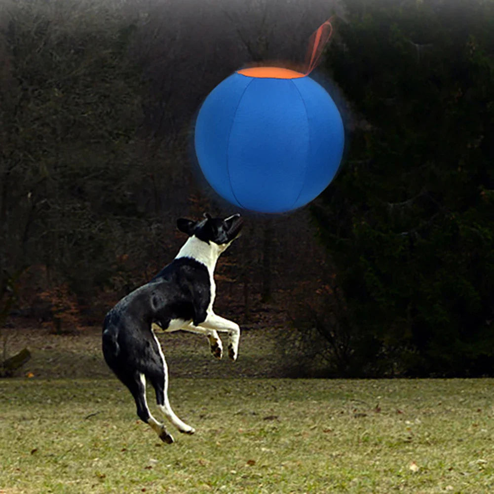 Durable Inflatable Dog Toy Ball - 45 cm Polyester Ball with Hand Pump in Blue and Orange 2
