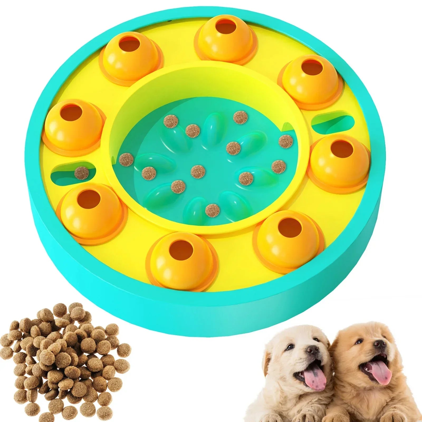 Durable Interactive Dog Puzzle Toy - Snack Dispenser for Mental Stimulation and Slow Feeding, Yellow, 25cm 0