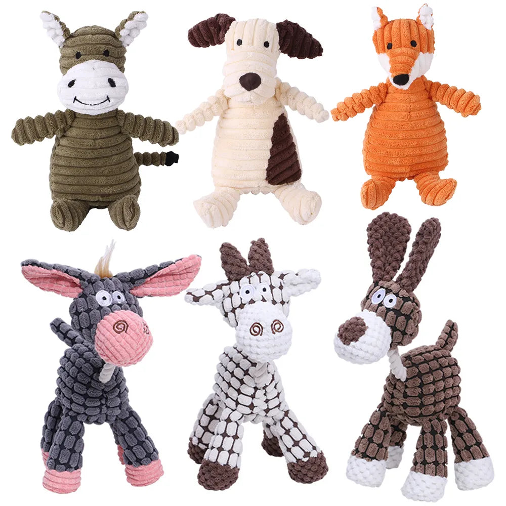 Durable Plush Dog Toy for Small and Large Breeds – Squeaky Corduroy Critters in Adorable Animal Shapes 1