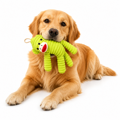 Durable plush dog toy featuring a brown monkey design with a built-in squeaker, perfect for interactive play and engaging your pet. 6