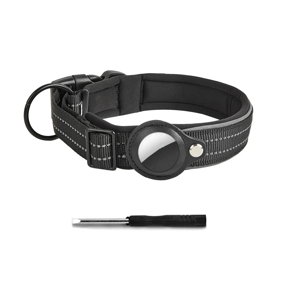 Durable Reflective Dog Collar with Airtag Holder – Heavy Duty Nylon for Safety and Comfort 0