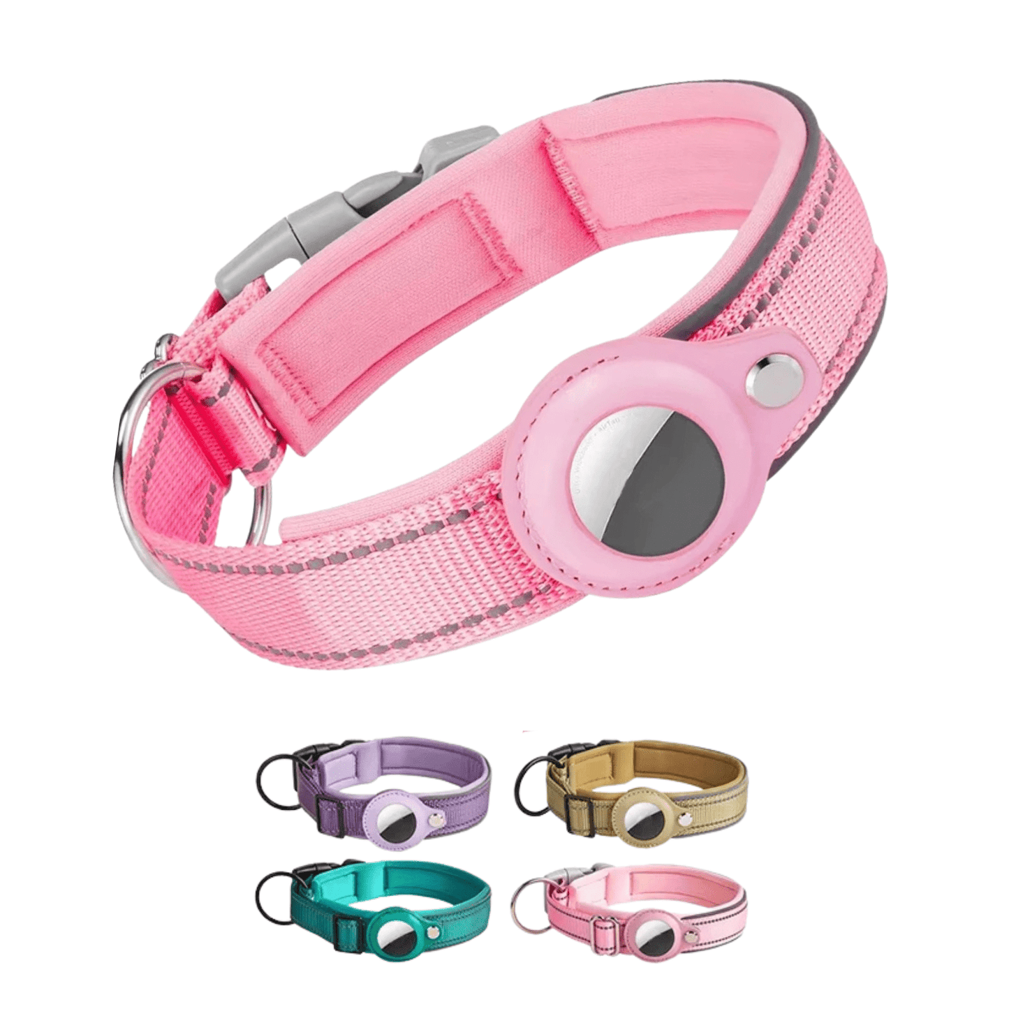 Durable Reflective Dog Collar with Airtag Holder – Heavy Duty Nylon for Safety and Comfort 1