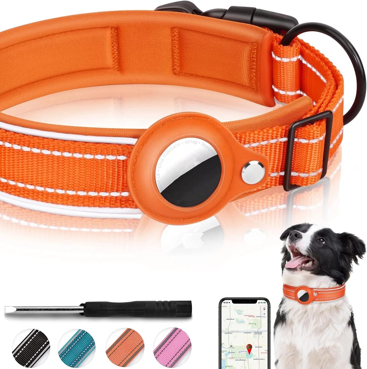 Durable Reflective Dog Collar with Airtag Holder – Heavy Duty Nylon for Safety and Comfort 5