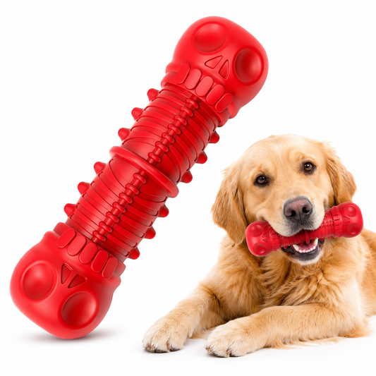 Durable rubber squeaky toy designed for aggressive chewers, perfect for large dogs, featuring a tough exterior and engaging squeaker. 0