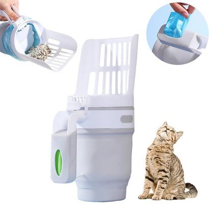 Eco-Friendly Cat Litter Scoop with Integrated Waste Disposal System – Ergonomic Handle and Refill Bags, Gray/Blue/Green Options 1
