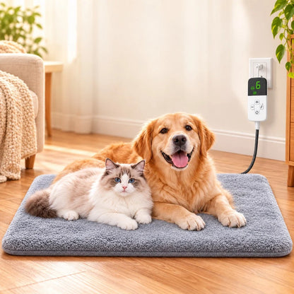 Electric heated dog mat featuring adjustable warmth settings, designed with a soft plush fabric for maximum comfort, perfect for indoor pets to stay cozy and warm. 9