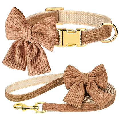 Elegant Bowtie Dog Collar and Leash Set for Small to Medium Dogs 0