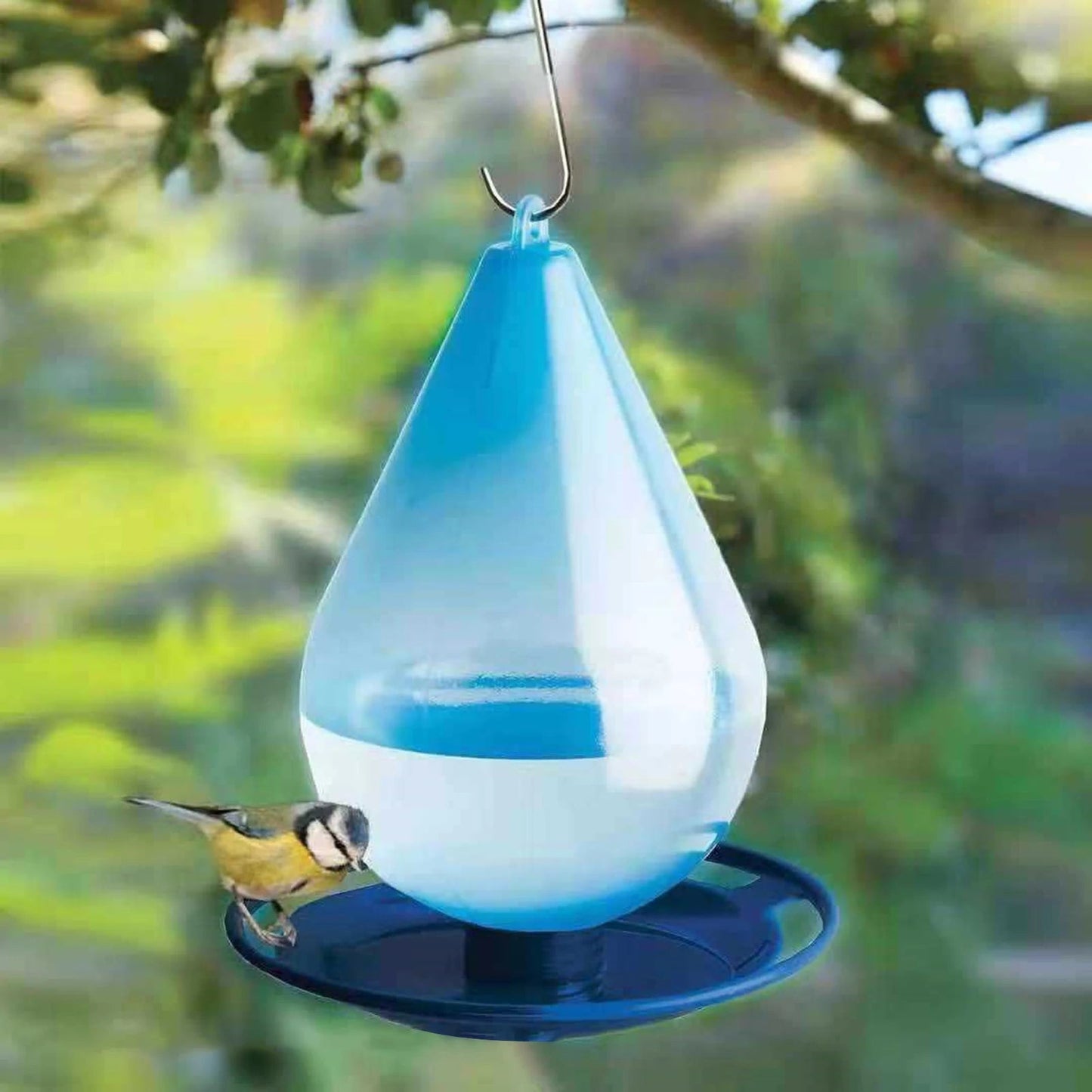 Elegant Raindrop-Shaped Bird Feeder – Durable 1 Quart Capacity Bird Bath with Comfortable Perch for Outdoor Use 0