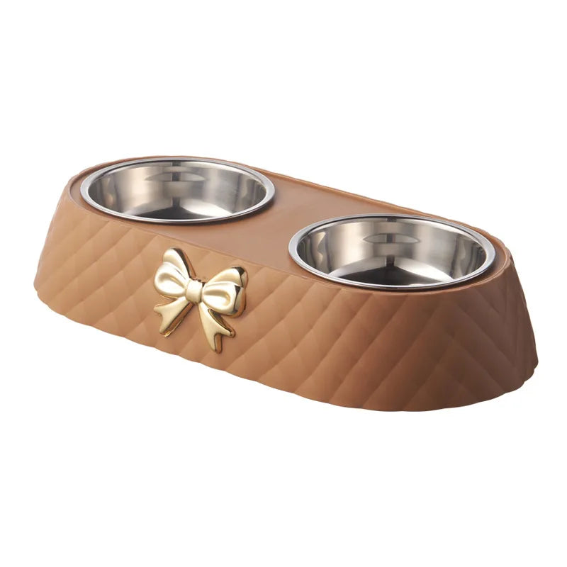 Elegant Stainless Steel Pet Bowl Set with Bow Tie Design – Durable and Stylish Feeding Solution 0
