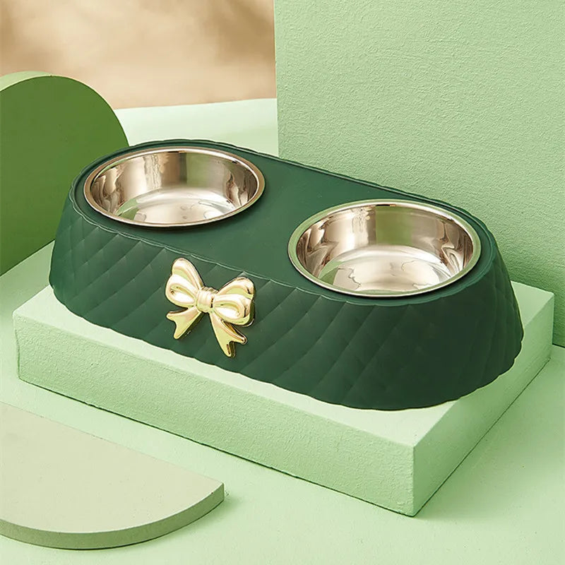 Elegant Stainless Steel Pet Bowl Set with Bow Tie Design – Durable and Stylish Feeding Solution 3