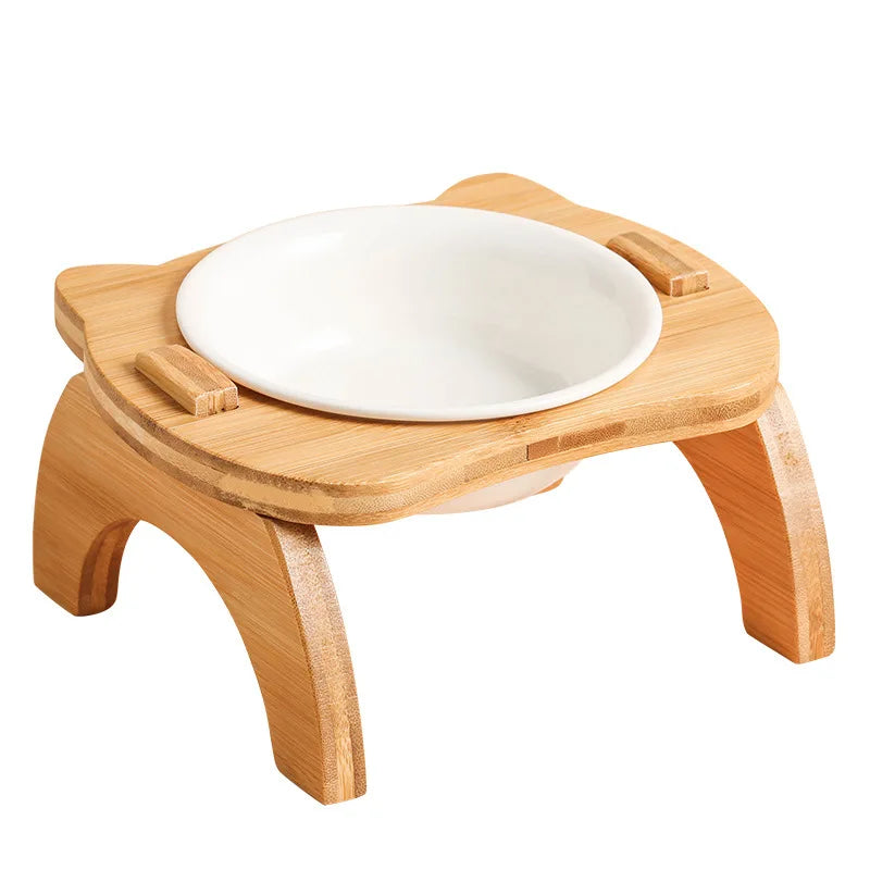 Elevated Bamboo Pet Bowls for Cats and Small Dogs – Eco-Friendly Design with Anti-Leak Feature 0