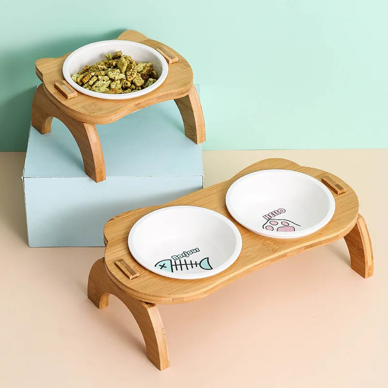 Elevated Bamboo Pet Bowls for Cats and Small Dogs – Eco-Friendly Design with Anti-Leak Feature 1