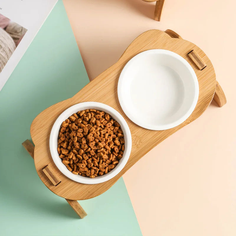 Elevated Bamboo Pet Bowls for Cats and Small Dogs – Eco-Friendly Design with Anti-Leak Feature 2