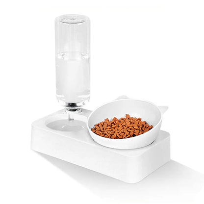 Elevated Cat Feeding Station with Tilted Bowls and Gravity Water Dispenser 0