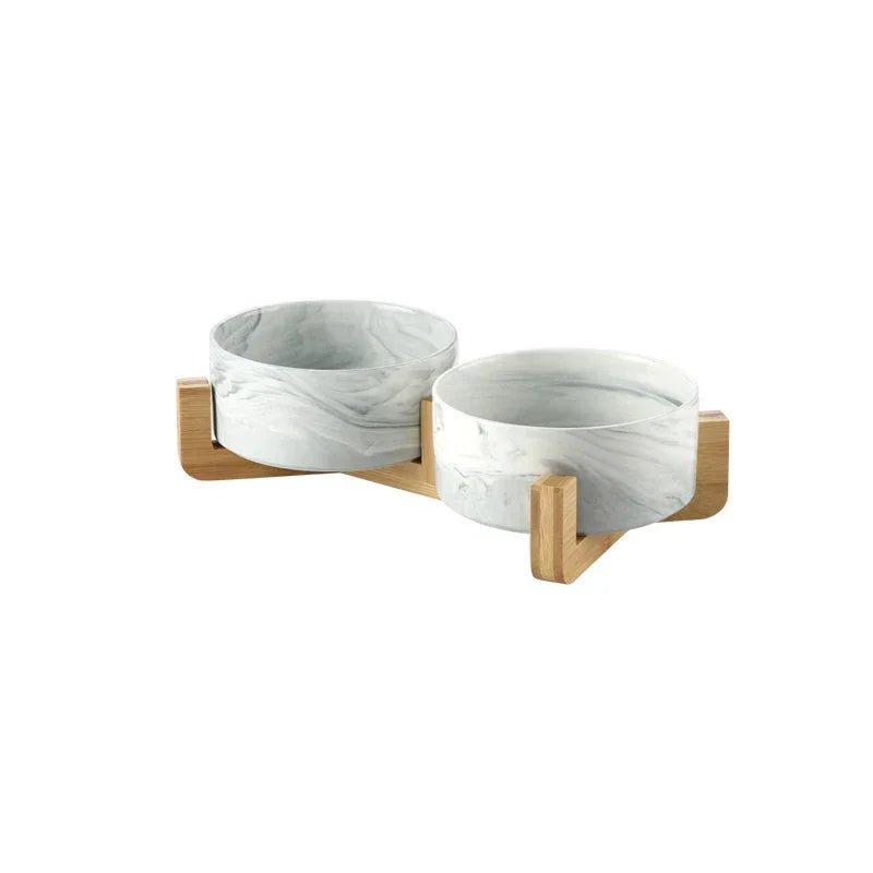 Elevated Marble Ceramic Pet Bowl with Wooden Stand for Small Dogs and Cats – Stylish Double Bowl for Food and Water 9