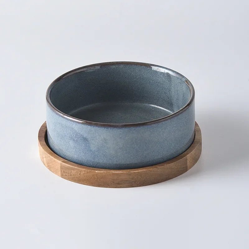 Ergonomic Ceramic Pet Bowl with Wooden Coaster – Raised Dog and Cat Bowl for Comfortable Feeding, 15 cm Diameter 9