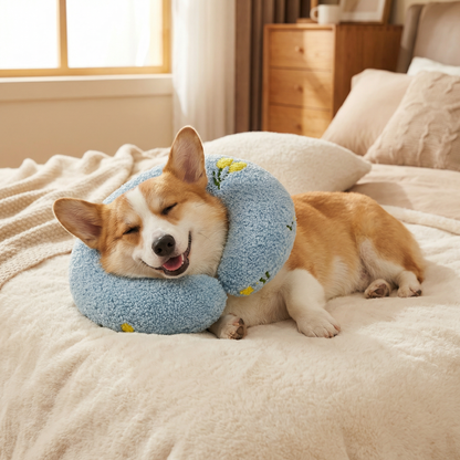 Ergonomic dog neck support pillow designed for restful sleep, featuring a soft plush design for ultimate comfort and support. 10