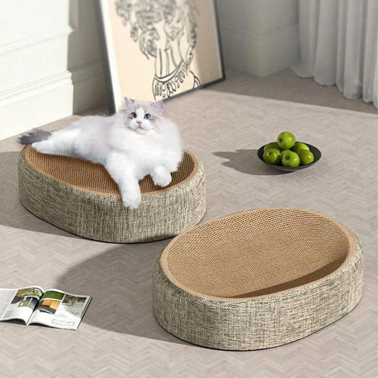 Ergonomic Oval Cat Bed with Durable Sisal – Multi-Purpose Scratch Furniture for Cozy Lounging and Play 0