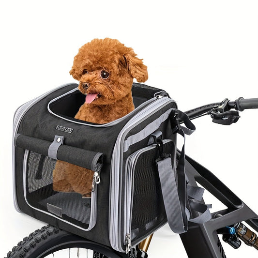 Expandable Dog Bicycle Carrier Basket for Small Pets – Breathable Polyester with 4 Mesh Windows, Fits Dogs Up to 8 kg 0