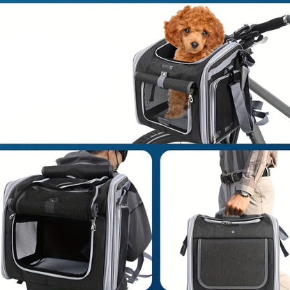 Expandable Dog Bicycle Carrier Basket for Small Pets – Breathable Polyester with 4 Mesh Windows, Fits Dogs Up to 8 kg 4