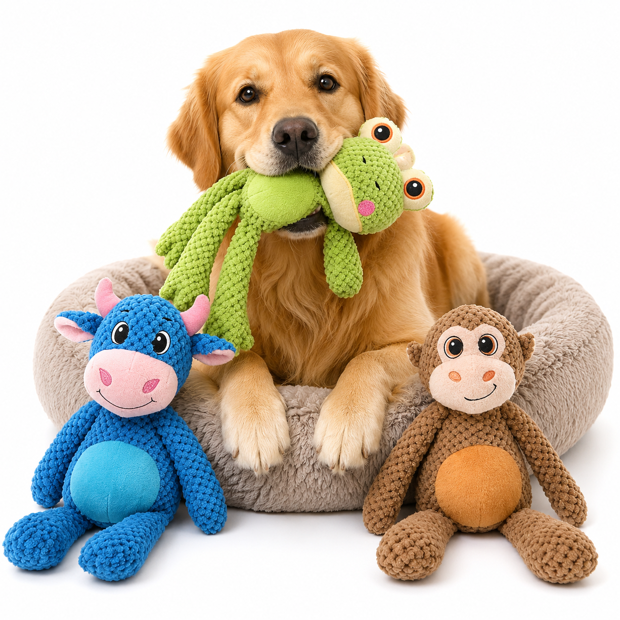 Extra-large plush dog toy featuring a built-in squeaker and tear-resistant design, ideal for interactive play and companionship for dogs. 1