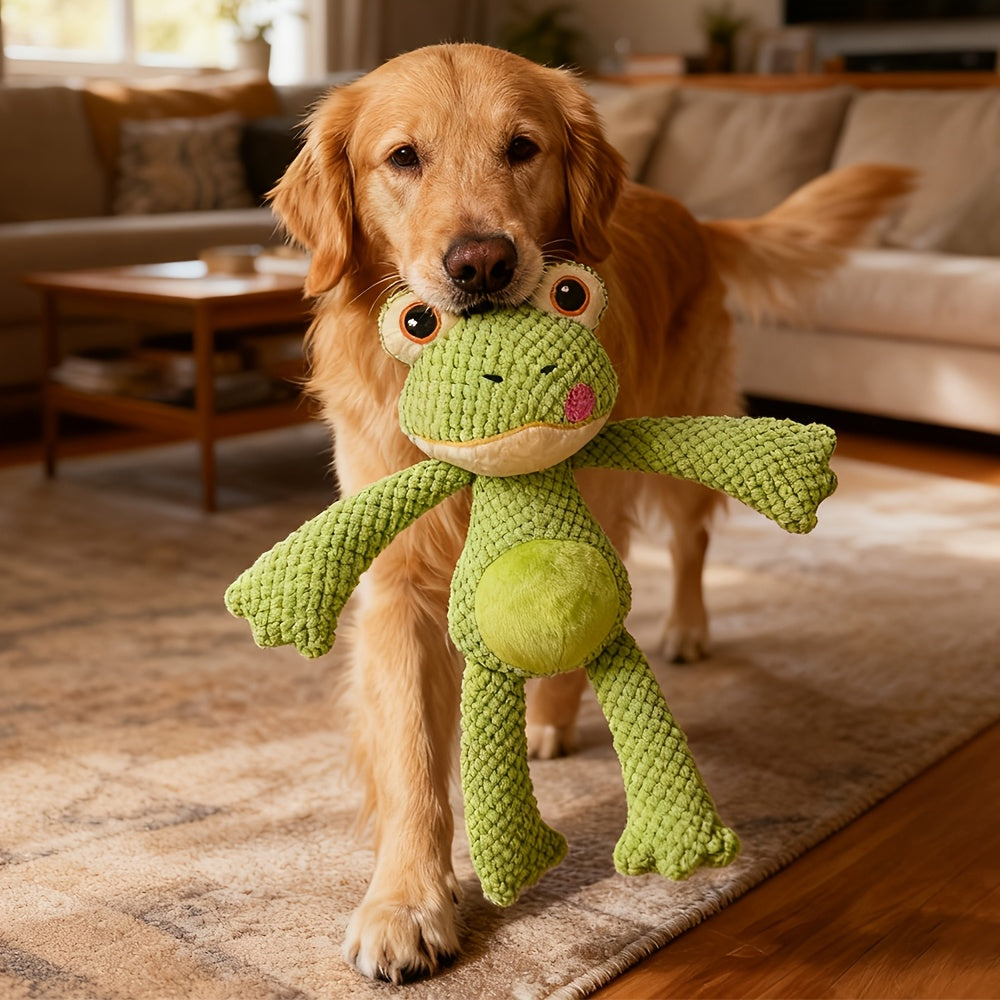 Extra-large plush dog toy featuring a built-in squeaker and tear-resistant design, ideal for interactive play and companionship for dogs. 4