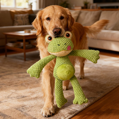 Extra-large plush dog toy featuring a built-in squeaker and tear-resistant design, ideal for interactive play and companionship for dogs. 4