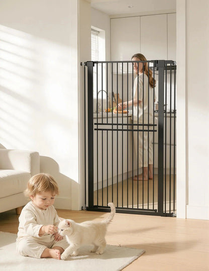 Extra-tall dog gate with walk-through door, 55-inch indoor barrier for pets, adjustable width 29-40 inches, sturdy and stylish design 8