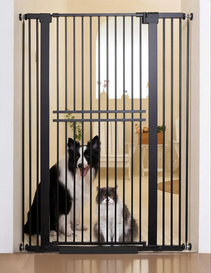 Extra-tall dog gate with walk-through door, 55-inch indoor barrier for pets, adjustable width 29-40 inches, sturdy and stylish design 9