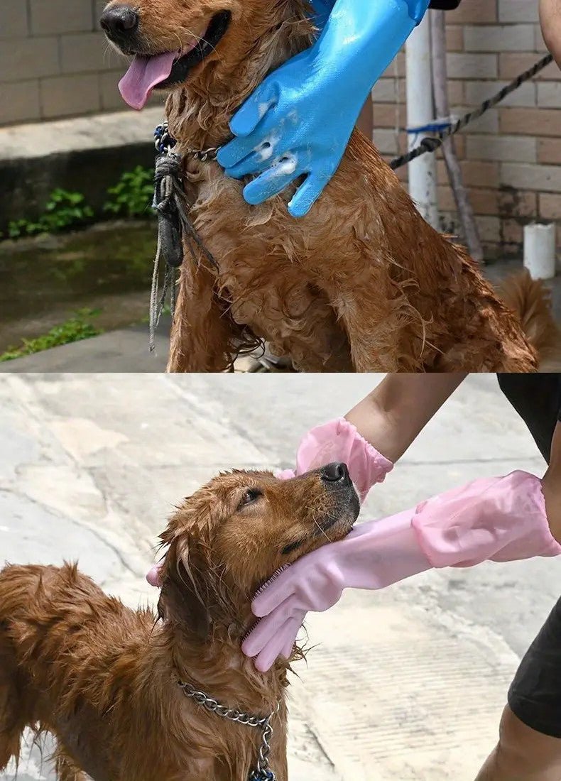 Extra Long Dog Grooming Gloves with Silicone Bristles for Easy Bathing and Massage – Pet Washing Mitts for Dogs and Cats 2
