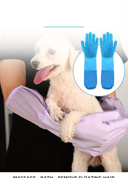 Extra Long Dog Grooming Gloves with Silicone Bristles for Easy Bathing and Massage – Pet Washing Mitts for Dogs and Cats 3