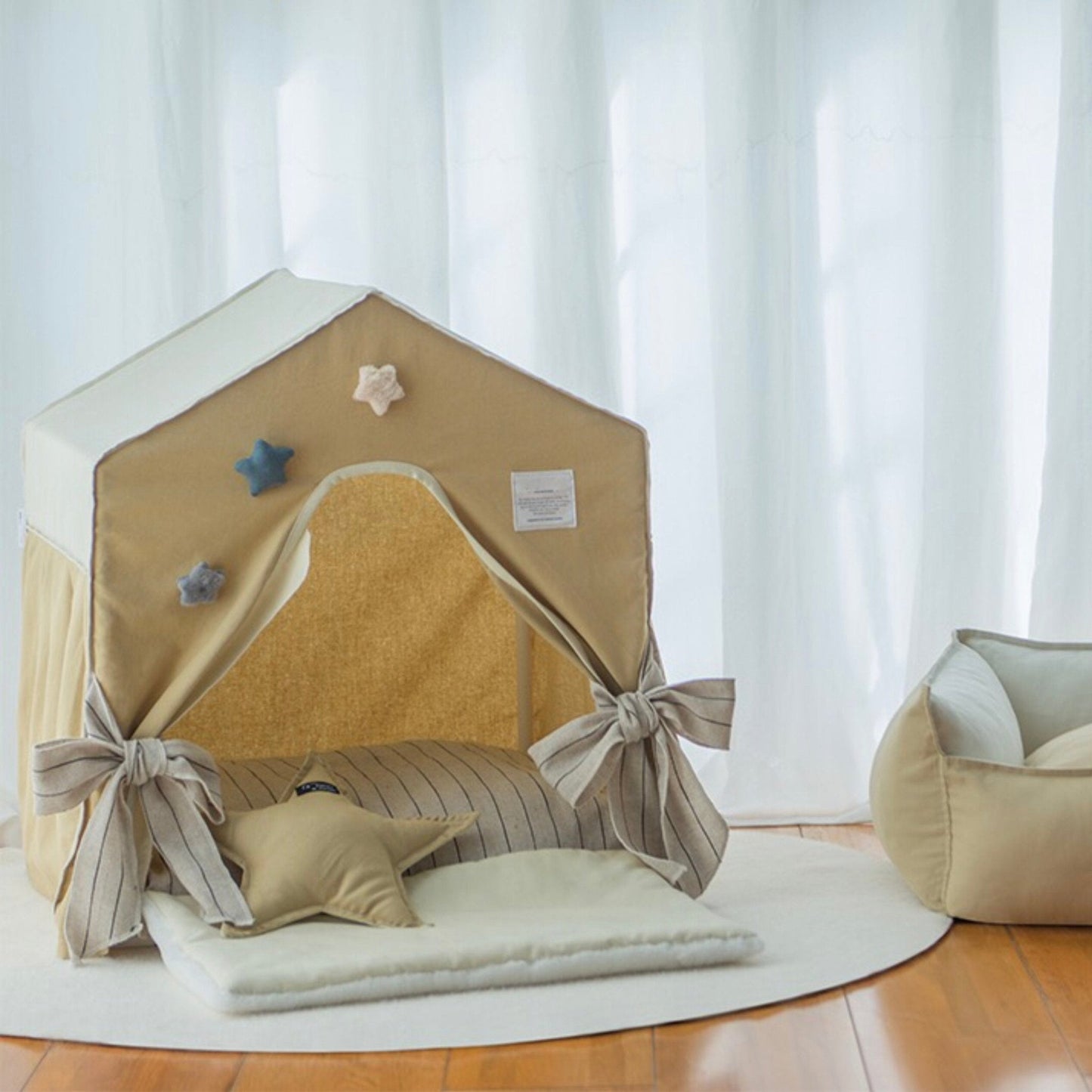 Fairy Tale Stars Small Pet Tent – Cozy Cotton Plush Bed for Cats and Dogs, Easy to Clean, Collapsible Design 0