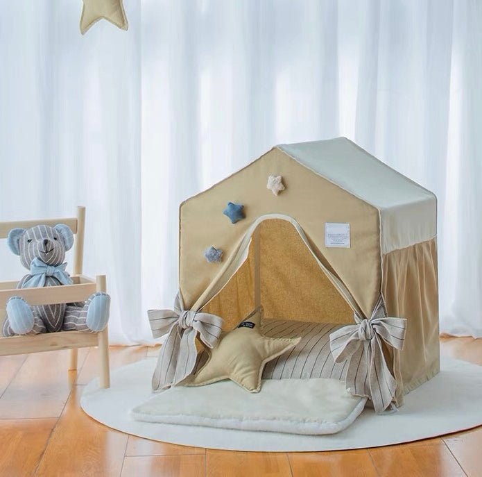 Fairy Tale Stars Small Pet Tent – Cozy Cotton Plush Bed for Cats and Dogs, Easy to Clean, Collapsible Design 3