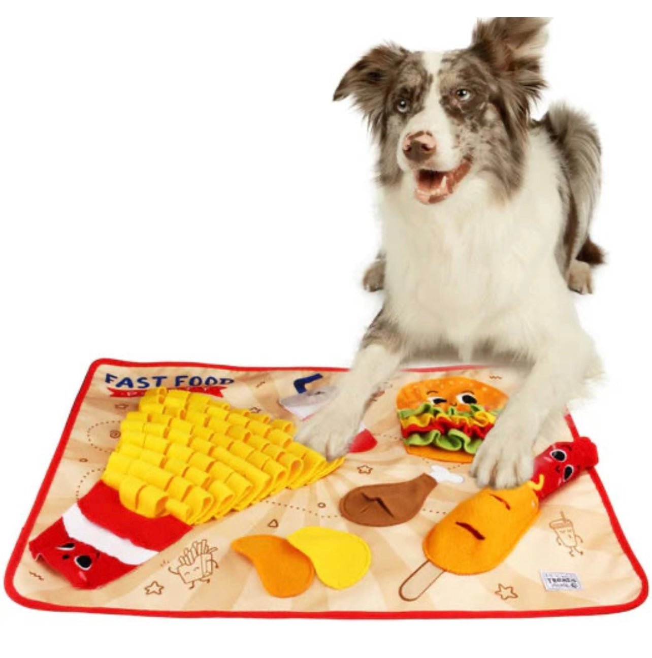 Fast Food Party Snuffle Mat for Dogs – Interactive Feeding & Play Mat with Anti-Slip Design, Hidden Squeaker, Durable Polyester 0