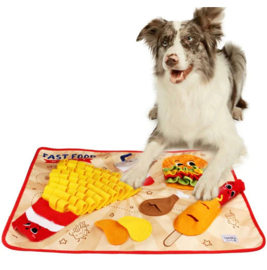 Fast Food Party Snuffle Mat for Dogs – Interactive Feeding & Play Mat with Anti-Slip Design, Hidden Squeaker, Durable Polyester 0