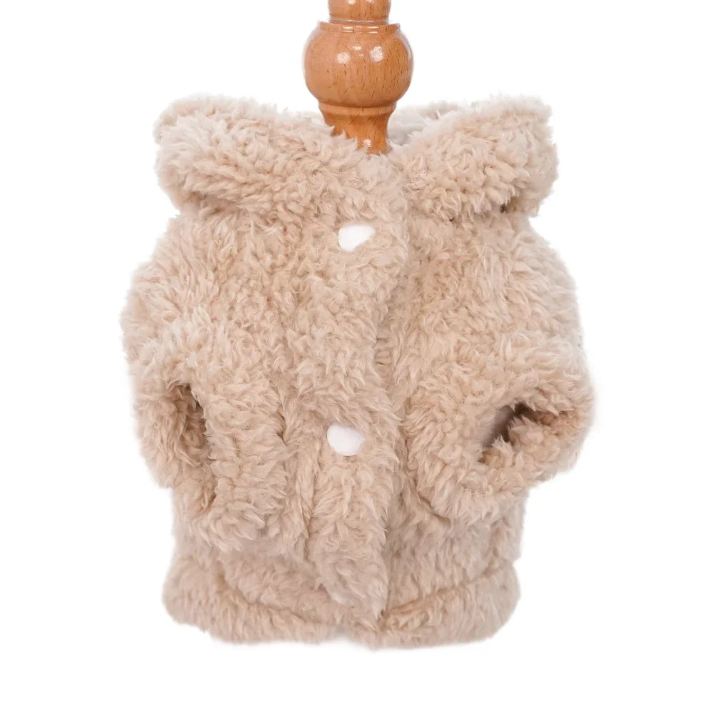 Fleece Dog Hoodie for Small and Medium Pets – Soft Warm Hooded Coat in Grey, Pink, and Beige 1