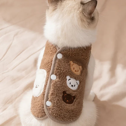 Fleece dog jacket for winter in white and brown, warm vest style designed for small dogs, featuring a soft and comfortable fit, available in multiple sizes 4