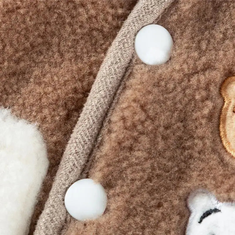 Fleece dog jacket for winter in white and brown, warm vest style designed for small dogs, featuring a soft and comfortable fit, available in multiple sizes 7