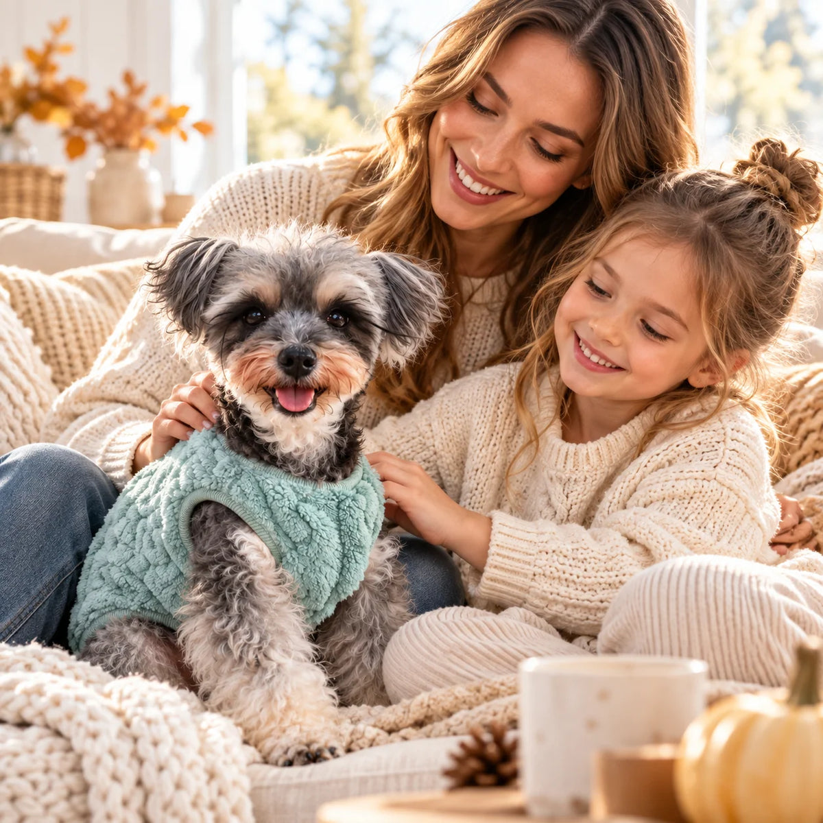 Fleece dog sweater for small to medium dogs, featuring a sleeveless design for added warmth and comfort during cold weather. 2