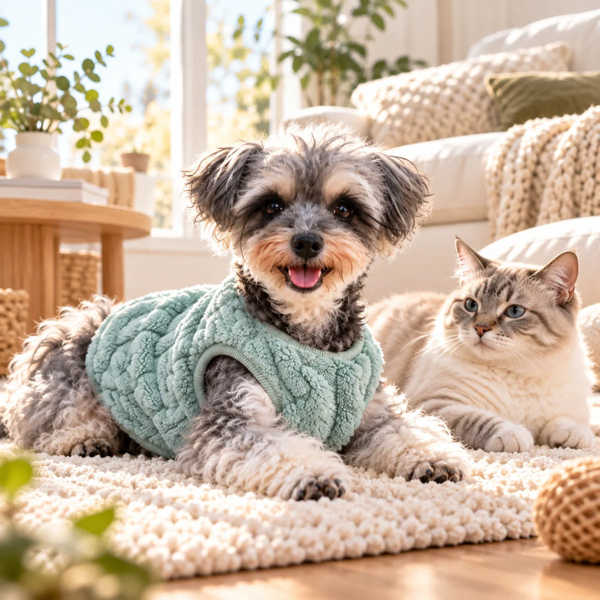 Fleece dog sweater for small to medium dogs, featuring a sleeveless design for added warmth and comfort during cold weather. 5
