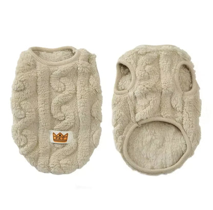 Fleece dog sweater for small to medium dogs, featuring a sleeveless design for added warmth and comfort during cold weather. 8