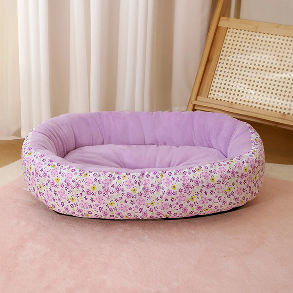Floral Pet Bed for Small to Medium Dogs and Cats – Cozy All-Season Design 0