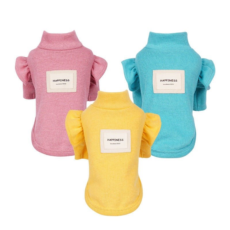 Flower Sleeve Pet Sweater for Small Dogs – Cozy All-Season Wear in Pink, Yellow, Blue 2