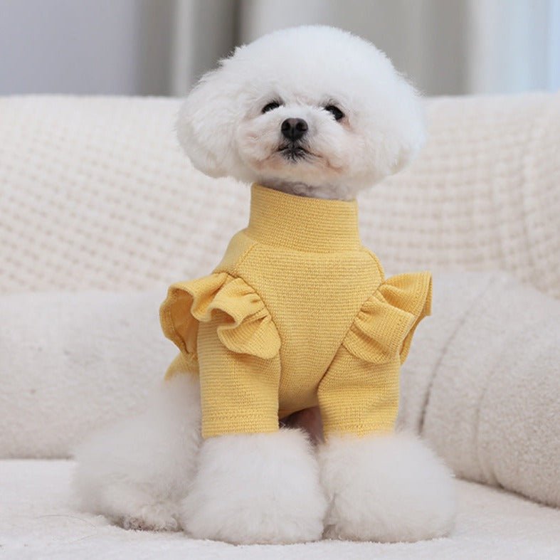 Flower Sleeve Pet Sweater for Small Dogs – Cozy All-Season Wear in Pink, Yellow, Blue 6