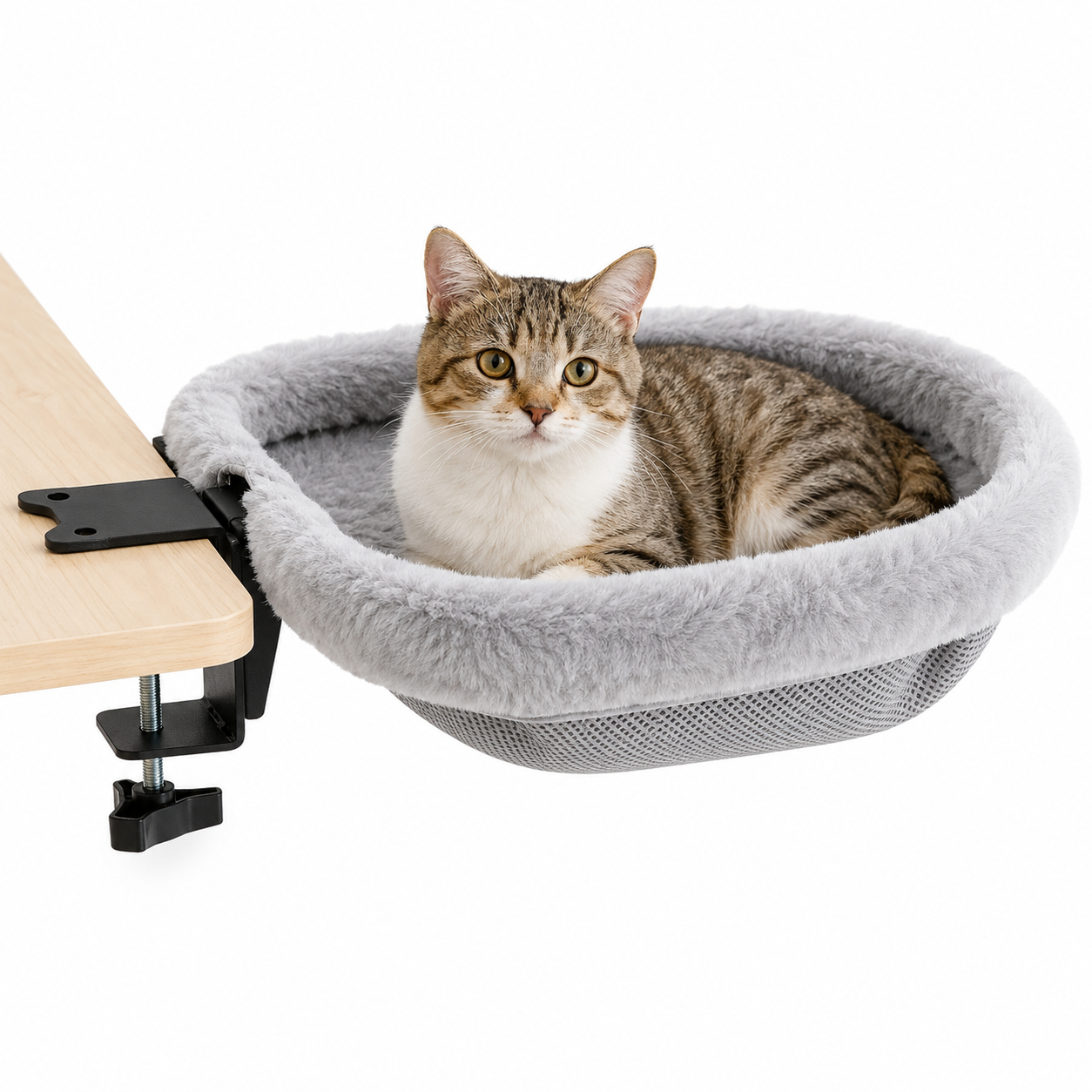 Foldable Cat Desk Hammock with space-saving design, featuring a secure hanging perch for comfortable cat lounging and relaxation. 0