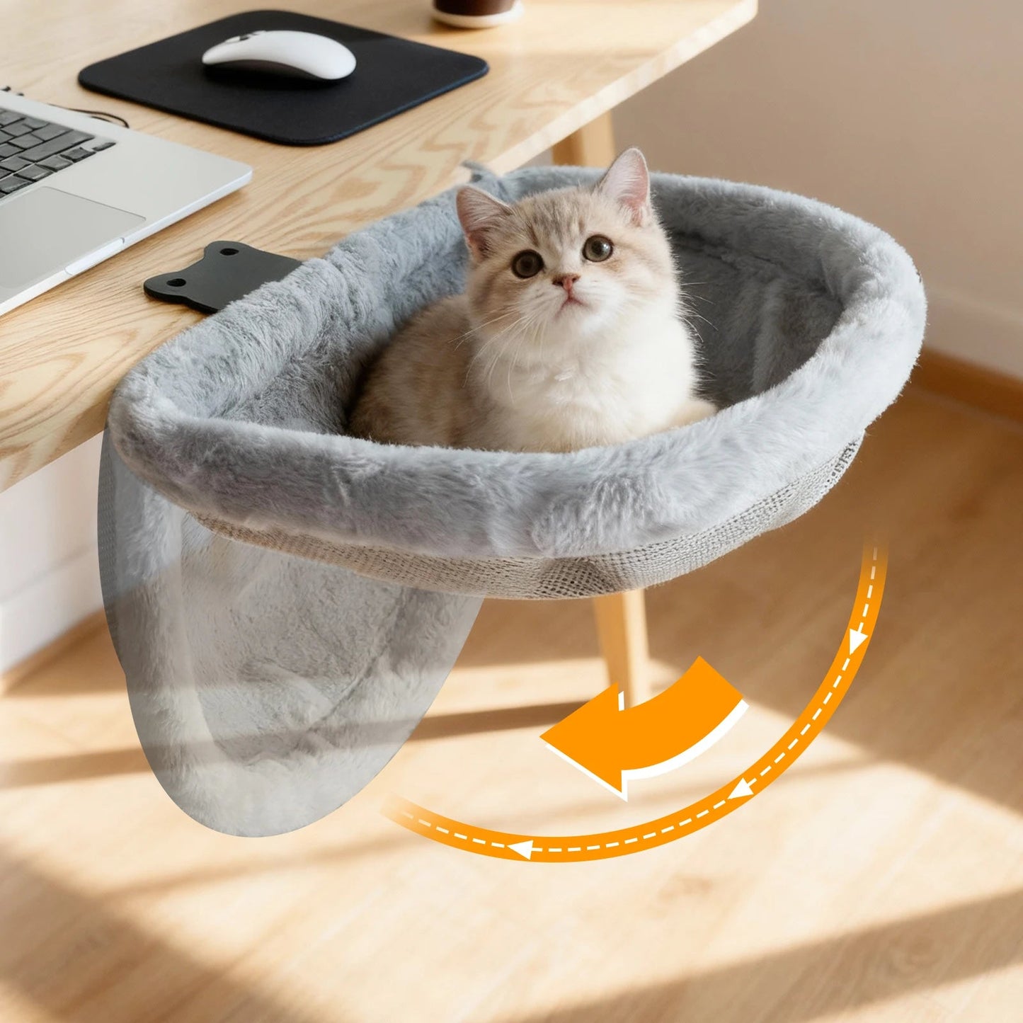 Foldable Cat Desk Hammock with space-saving design, featuring a secure hanging perch for comfortable cat lounging and relaxation. 1