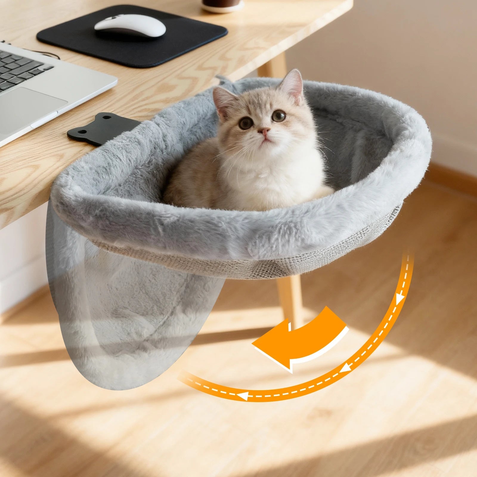 Foldable Cat Desk Hammock with space-saving design, featuring a secure hanging perch for comfortable cat lounging and relaxation. 1