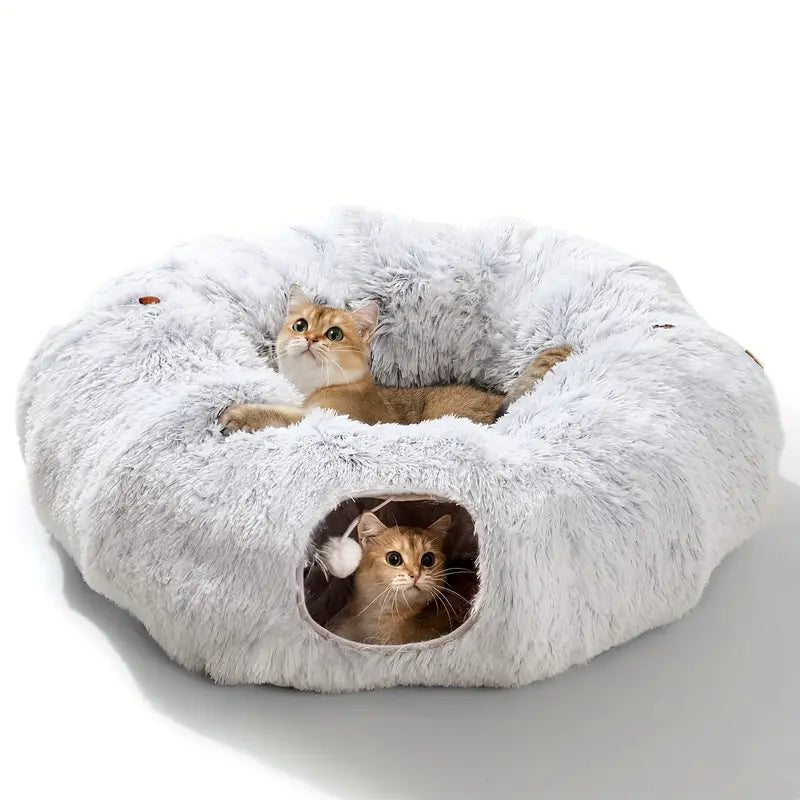 Foldable Cat Tunnel Bed with Plush Toy – Cozy Indoor Playground for Cats 0